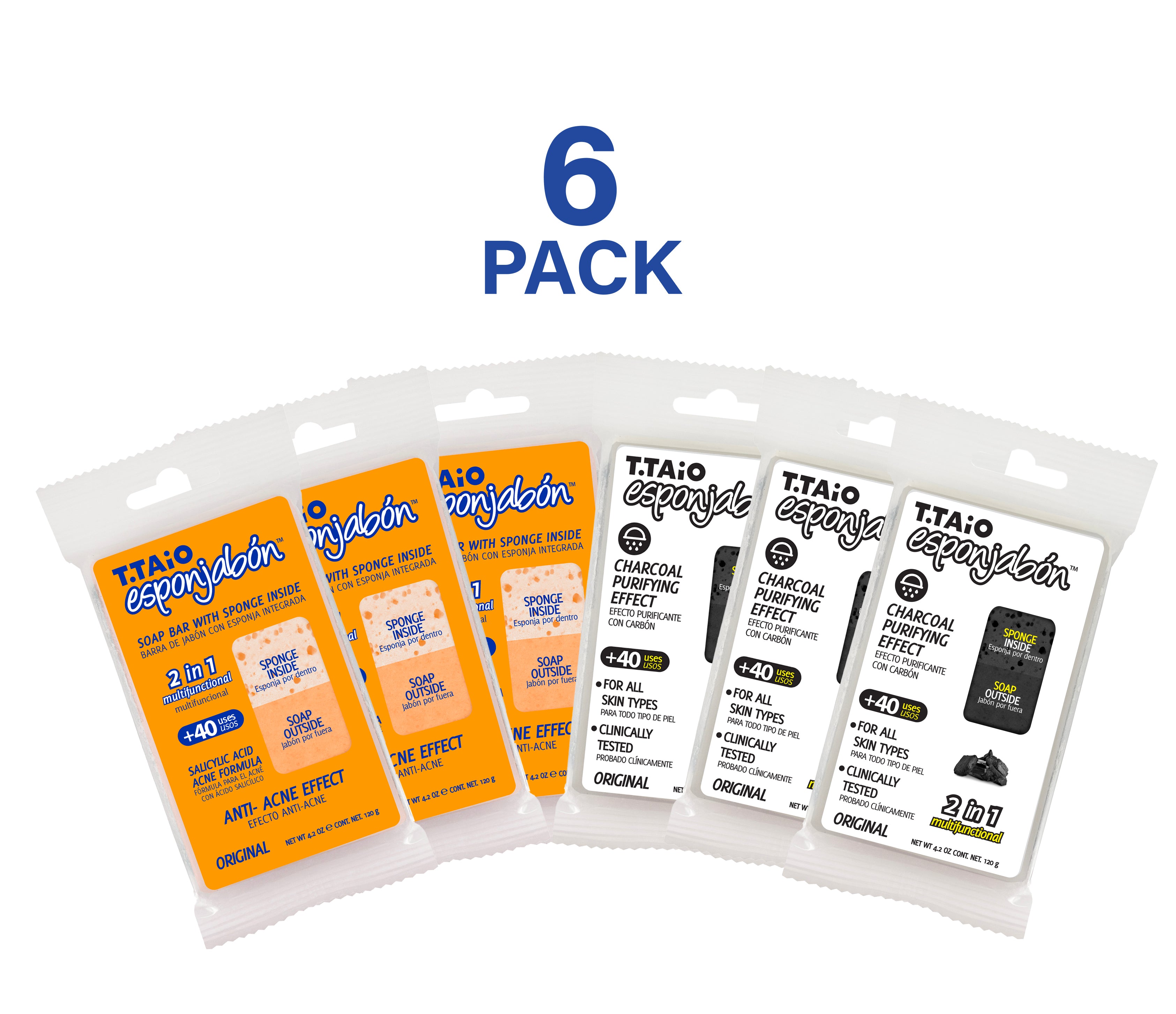 Esponjabon Acne Pack : 3 Anti-Acne Esponjabon + 3 Charcoal Esponjabon