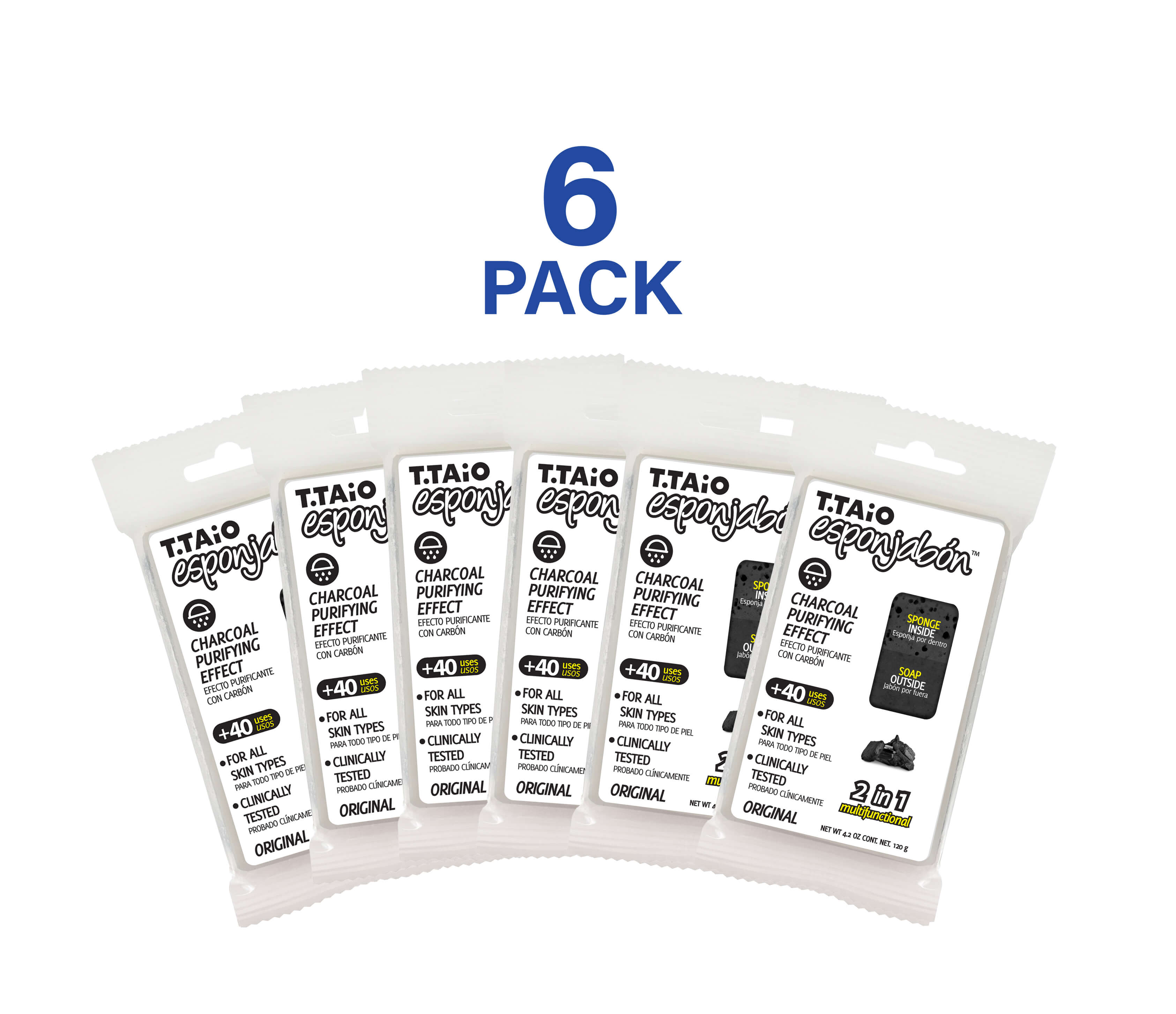 EsponJabon Charcoal, Purifying Effect - PACK OF 6