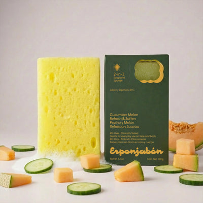 Esponjabon Bath Pouf + Soap Cucumber Melon, Hydrating Effect