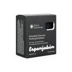 Mini Esponjabón Activated Charcoal 2-in-1 soap sponge box, angled view