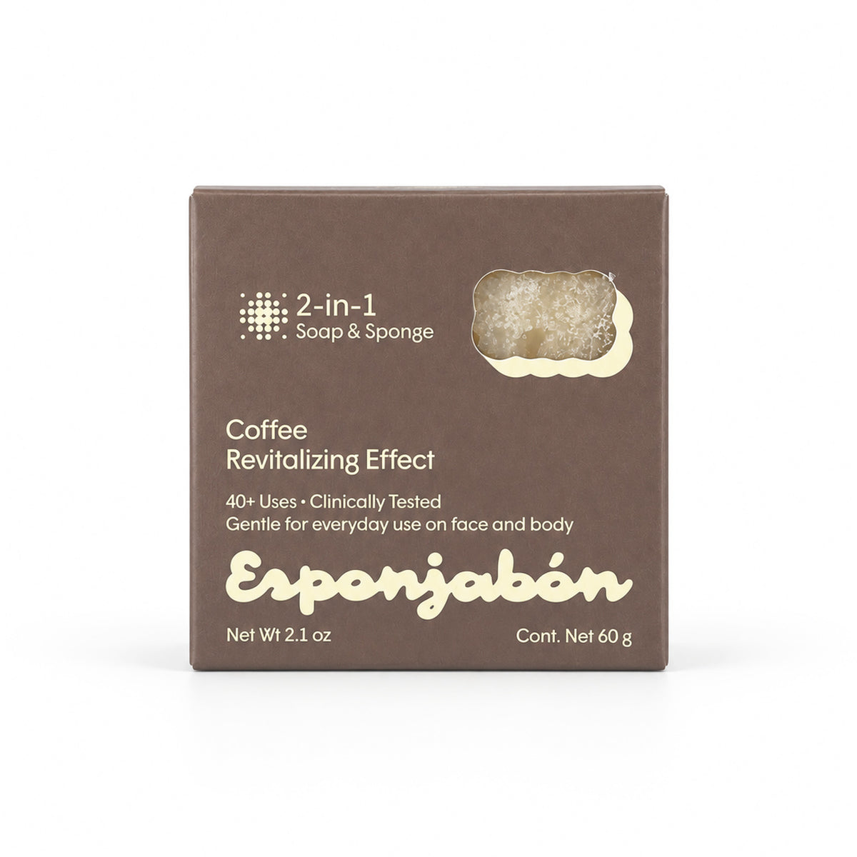 Mini Esponjabón Coffee 2-in-1 soap sponge box, front view