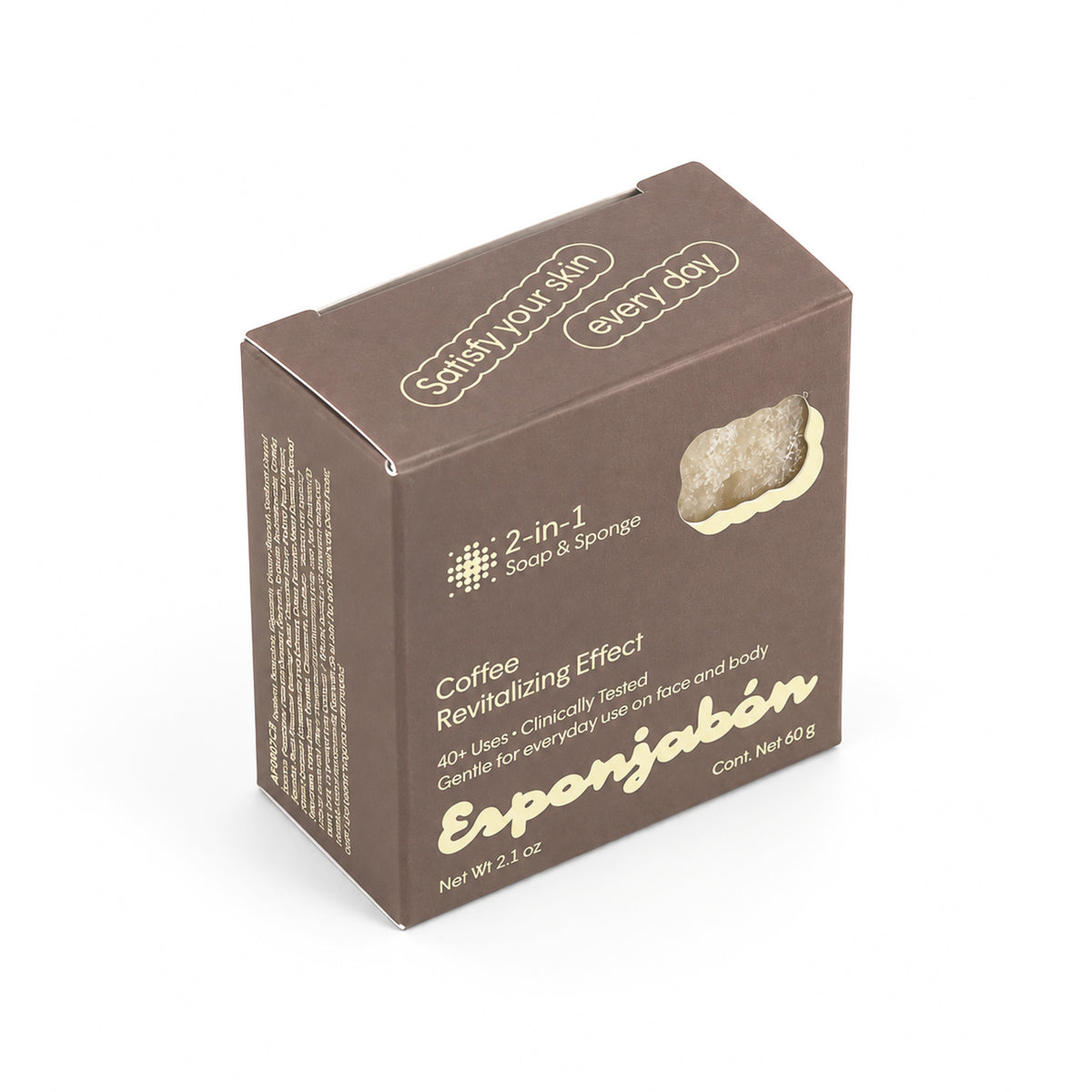 Mini Esponjabón Coffee 2-in-1 soap sponge box, three-quarter view