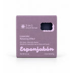 Mini Esponjabón Lavender 2-in-1 soap sponge box, front view