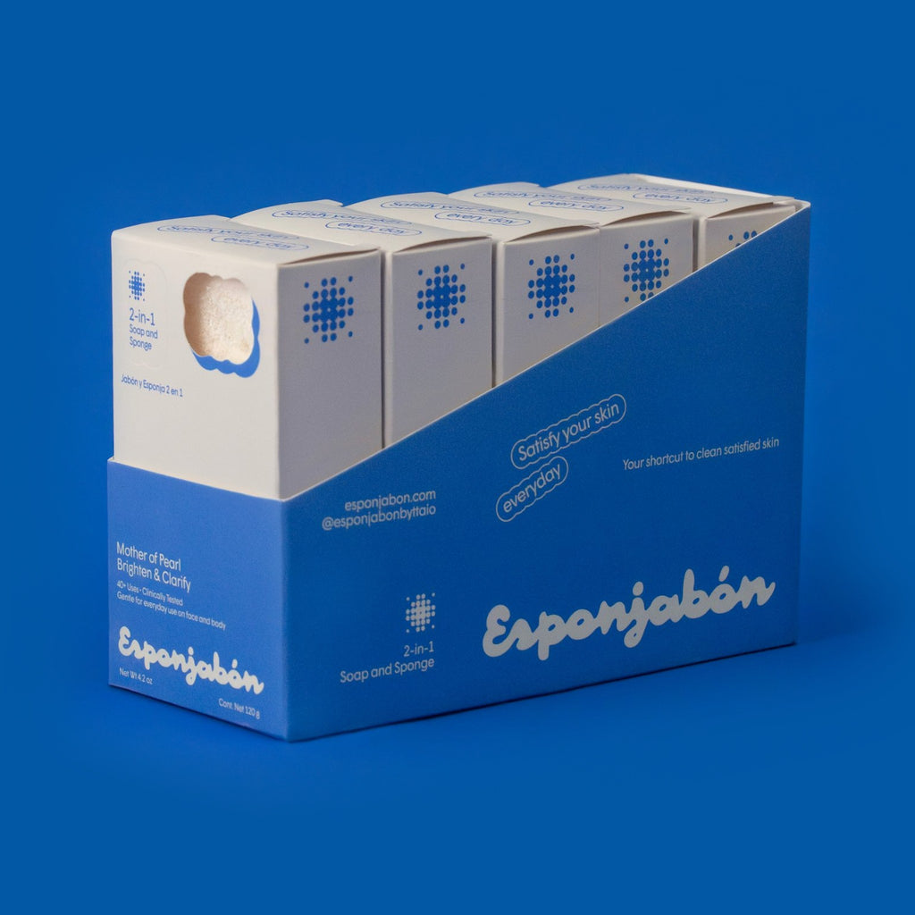 Esponjabón Mother of Pearl 5-Pack, five boxed bars in a tray