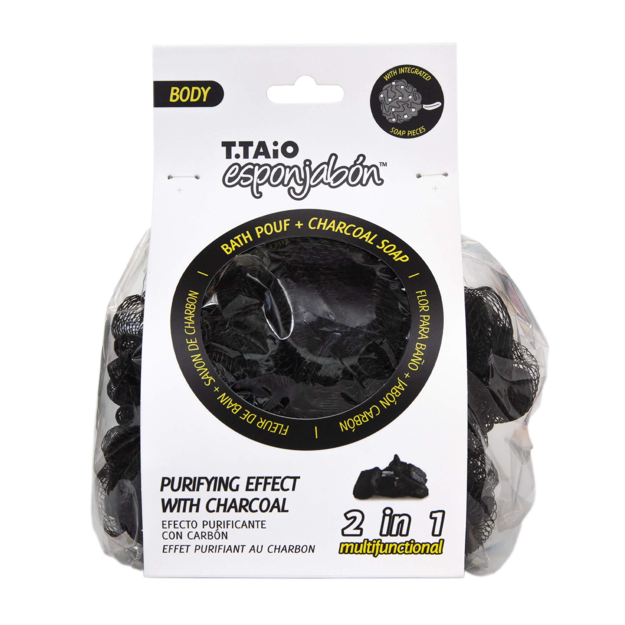 Esponjabon Bath Pouf + Soap Charcoal, Purifying Effect by T.Taio